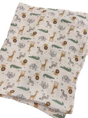 Lullaby Lane Baby Blanket With Safari Animal Print 100% Cotton Muslin Swaddle